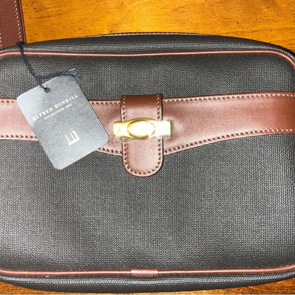 DUNHILL Clutch Travel Bag Black Brown Leather Clutch / Cosmetic Authentic NWT
